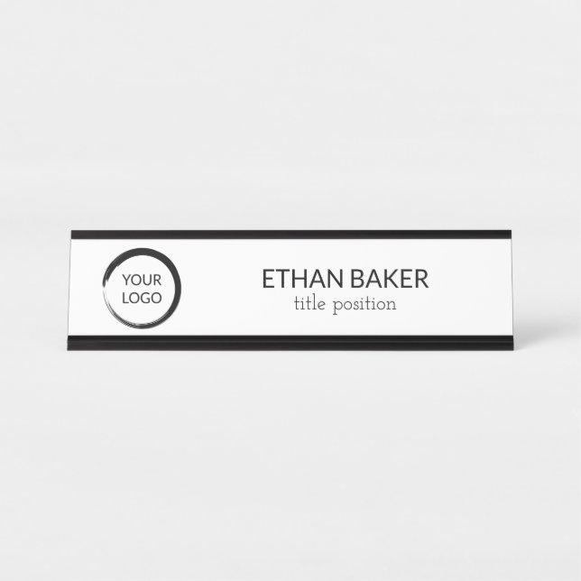 Simple Black Logo Desk Name Plate (Front)