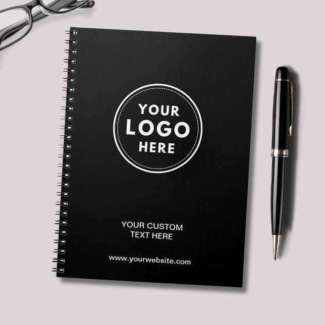 Simple Black Logo Professional  Notebook (Professional black logo notebook with customizable text and website. Just add your own logo.)