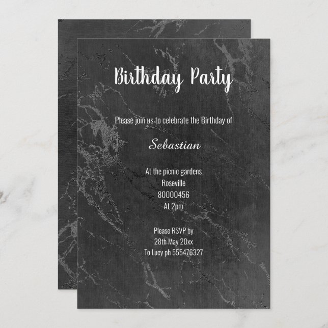 SIMPLE BLACK MARBLE ALL OCCASION BIRTHDAY INVITATION (Front/Back)