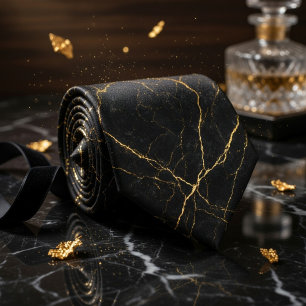 Simple Black Marble Texture with Subtle Gold Veins Tie