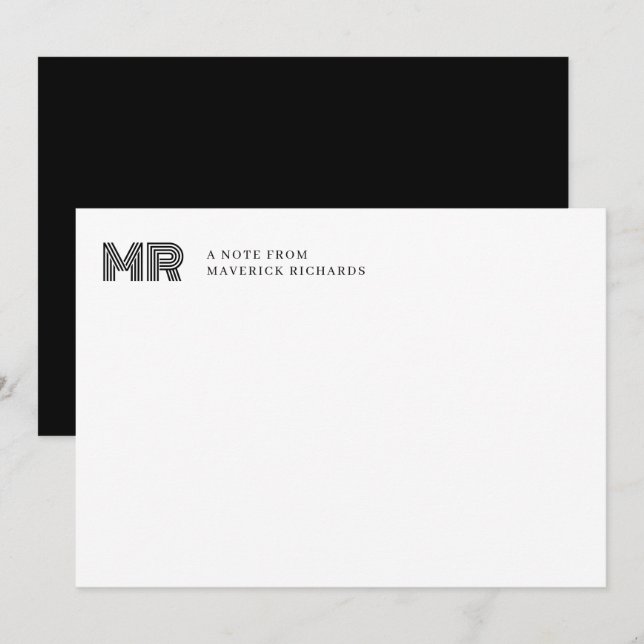 Simple Black Masculine Monogram  Card (Front/Back)