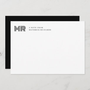 Simple Black Masculine Monogram  Card