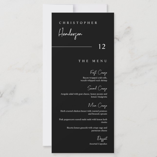 Simple Black Menu Table Escort Thank You Placecard (Front)