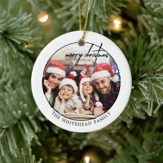 Simple Black Merry Christmas Photo Ceramic Tree Decoration (Tree)