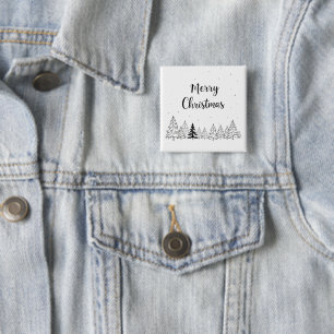 Simple black Merry Christmas trees and stars 15 Cm Square Badge