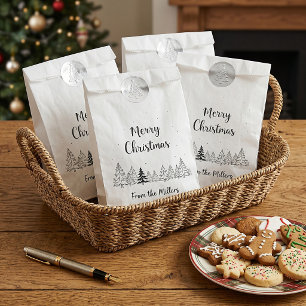 Simple black Merry Christmas trees and stars Favour Bags