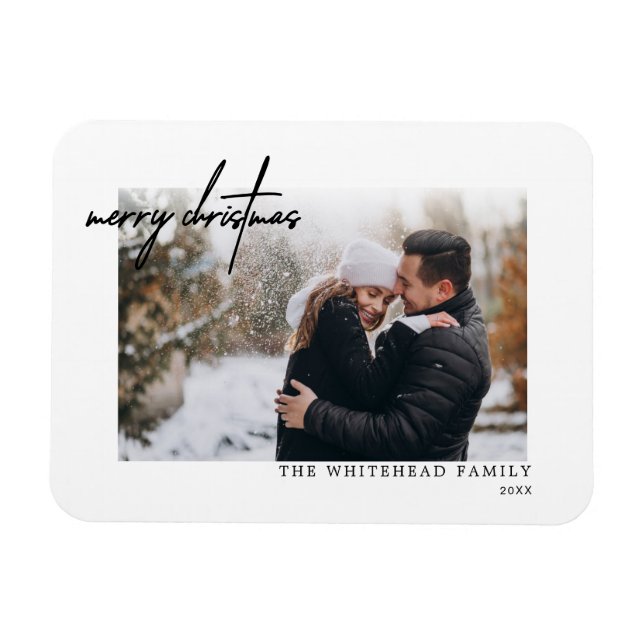 Simple Black Merry Christmas White Card Magnet (Horizontal)
