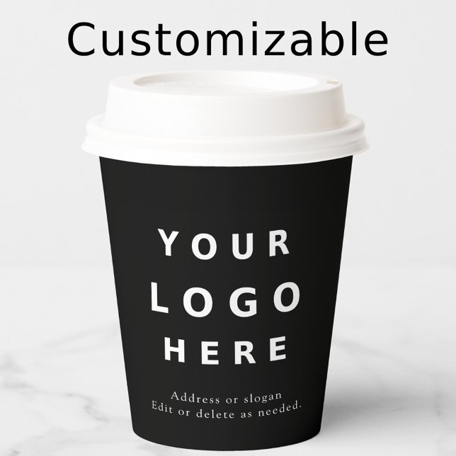 Simple Black Minimal Business Logo Custom Paper Cups (Creator Uploaded)