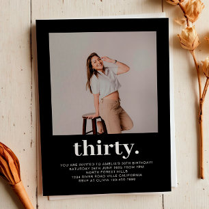 Simple Black Minimal Photo 30th Birthday  Invitation
