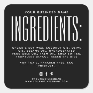 Simple black minimalist candle ingredients label