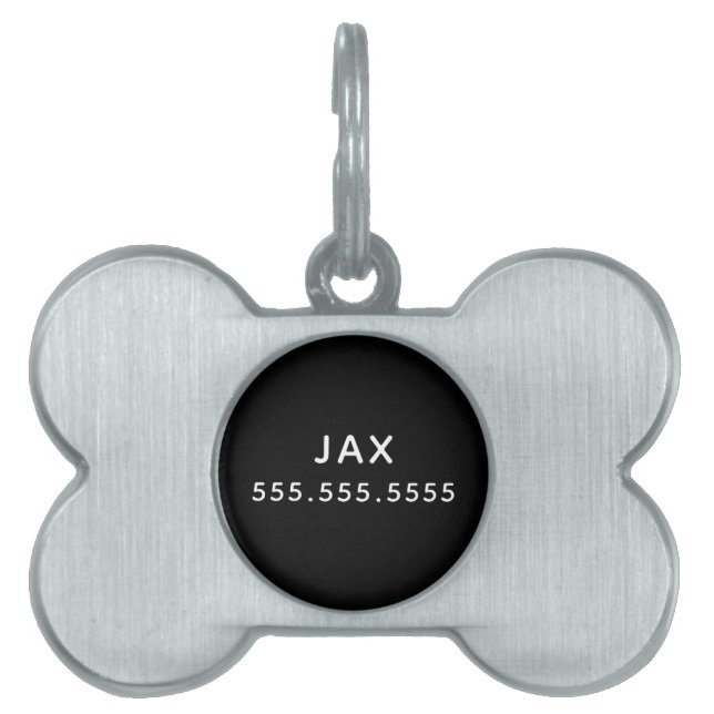 Simple black minimalist custom name dog pet ID tag (Front)