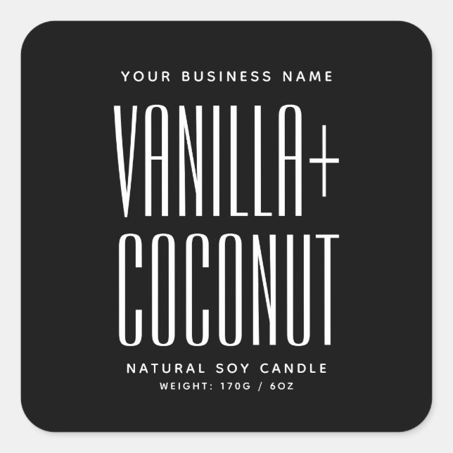 Simple black minimalist soy wax melts candle label (Front)