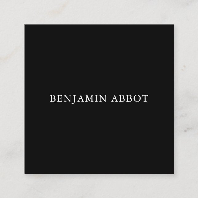 Simple Black Minimalist Square Business Card (Front)