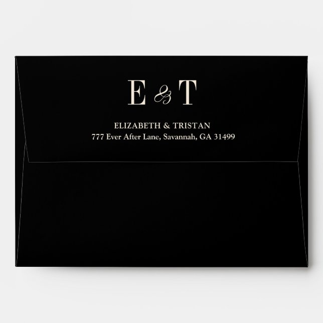 Simple Black Minimalist Wedding Invitation Envelope (Back (Top Flap))