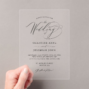 Simple Black Modern Calligraphy Script Wedding Acrylic Invitations