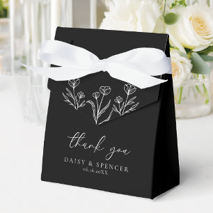 Simple Black Modern Floral Outline Wedding Favour Box