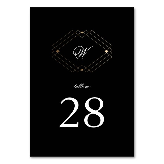 Simple Black Modern Geometric Gold Wedding Table Number (Front)