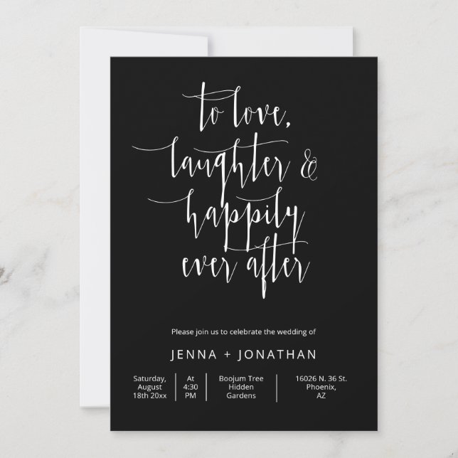 Simple Black Modern Minimal Wedding QR Code Photo  Invitation (Front)