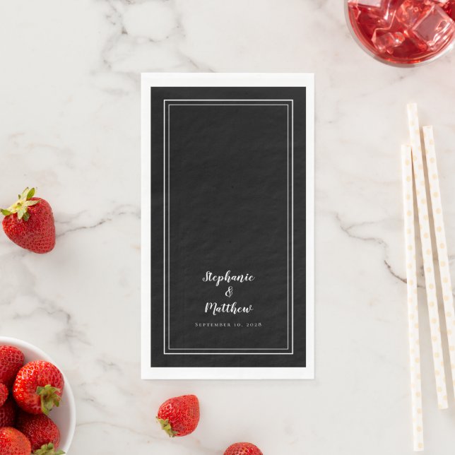 Simple  Black Modern Minimalist Wedding Dinner Napkin (Insitu)