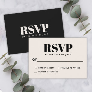 Simple Black Modern Minimalist Wedding RSVP