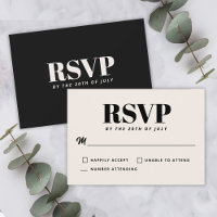 Simple Black Modern Minimalist Wedding RSVP