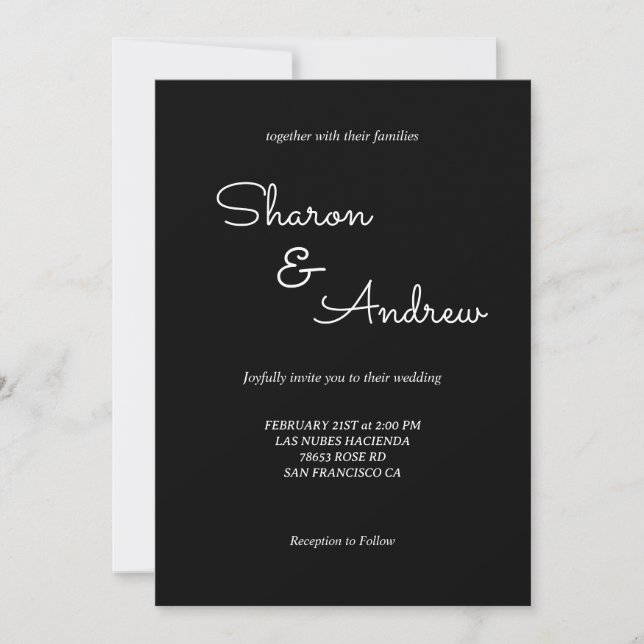 Simple Black Modern Monogram Wedding Invitation (Front)