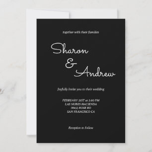 Simple Black Modern Monogram Wedding Invitation