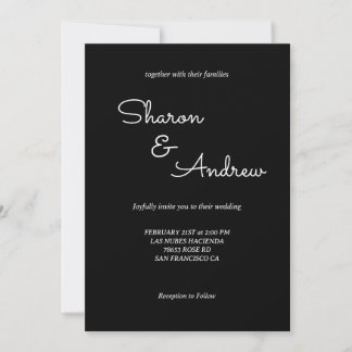 Simple Black Modern Monogram Wedding Invitation