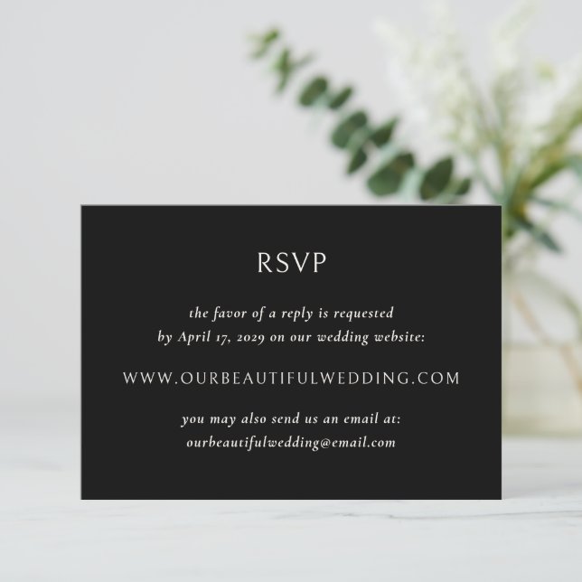 Simple Black Modern Wedding RSVP Card (Standing Front)