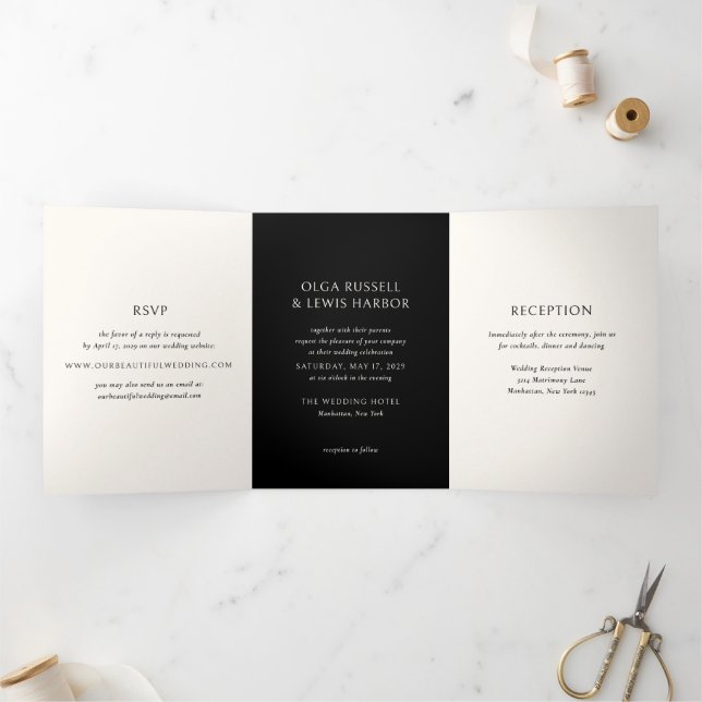 Simple Black Modern Wedding Tri-Fold Invitation (Inside)