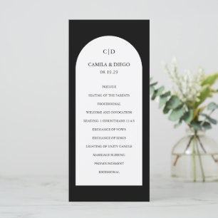 Simple Black Monogram Arch Modern Wedding Programme