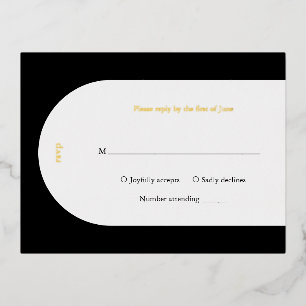 Simple Black Monogram Arch RSVP Modern Wedding Foil Invitation Postcard