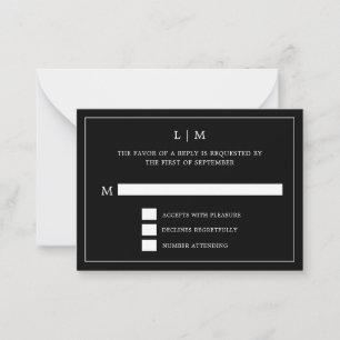 Simple Black Monogram Elegant Wedding Card