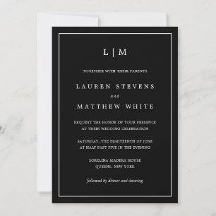 Simple Black Monogram Elegant Wedding Invitation