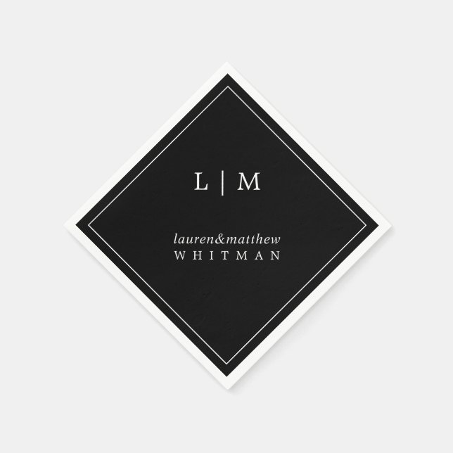 Simple Black Monogram Elegant Wedding Napkin (Corner)