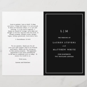 Simple Black Monogram Elegant Wedding Program