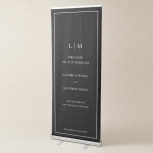 Simple Black Monogram Elegant Wedding Retractable Banner