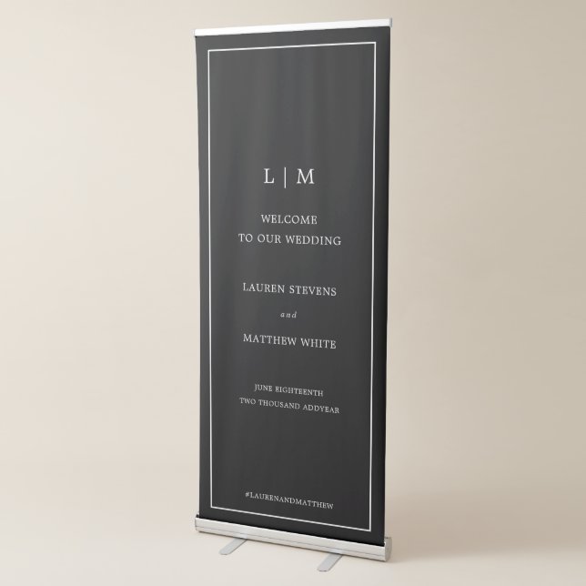 Simple Black Monogram Elegant Wedding Retractable Banner (3/4)