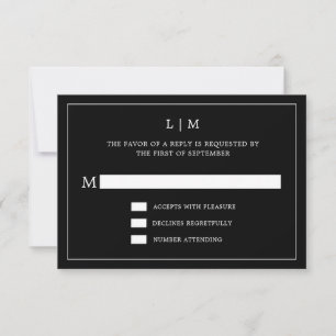Simple Black Monogram Elegant Wedding RSVP Card