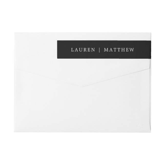 Simple Black Monogram Elegant Wedding Wrap Around Label (Back)