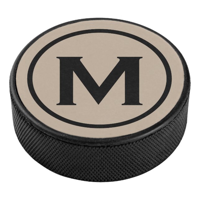 Simple Black Monogram Initial Hockey Puck (3/4)