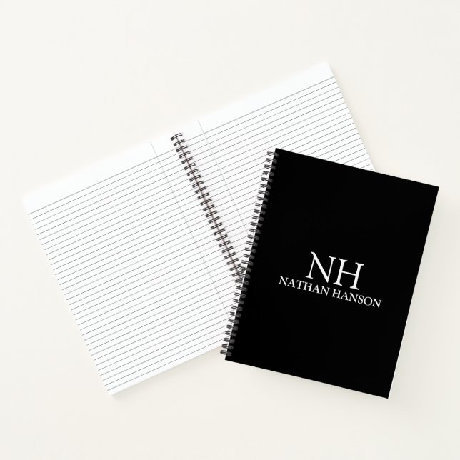 Simple Black Monogram Modern Notebook (Inside)