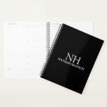 Simple Black Monogram Modern Planner<br><div class="desc">Modern business planner featuring a simple and minimal black design with your monogram in a bold font along with your name on the front.  The back has your contact info.</div>