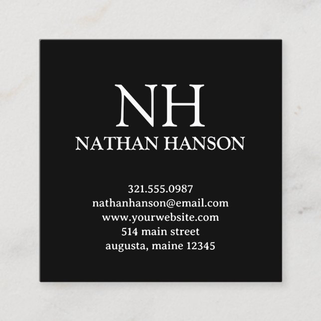 Simple Black Monogram Modern Square Business Card (Front)