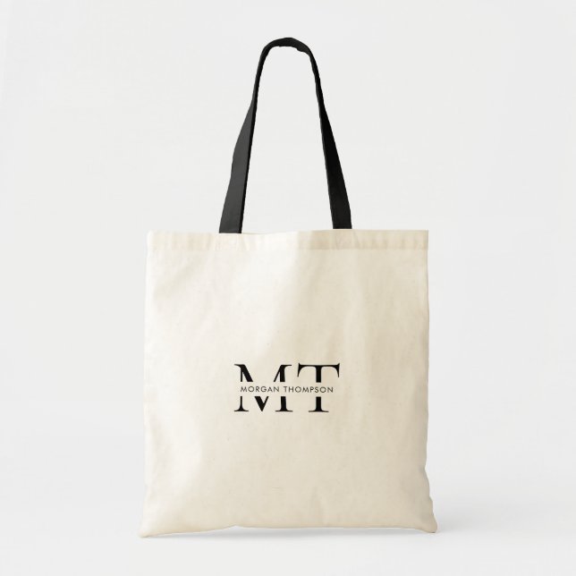 Simple Black Monogram Script Name Tote Bag (Front)