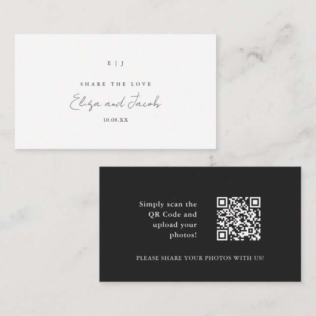 Simple Black Monogram Wedding Share the Love Enclosure Card (Front/Back)