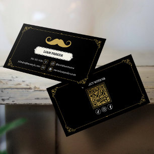 Simple Black Moustache Barber Shop Connect with us Business Card