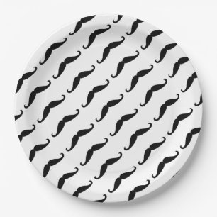 Simple Black mustache pattern on white moustache Paper Plate