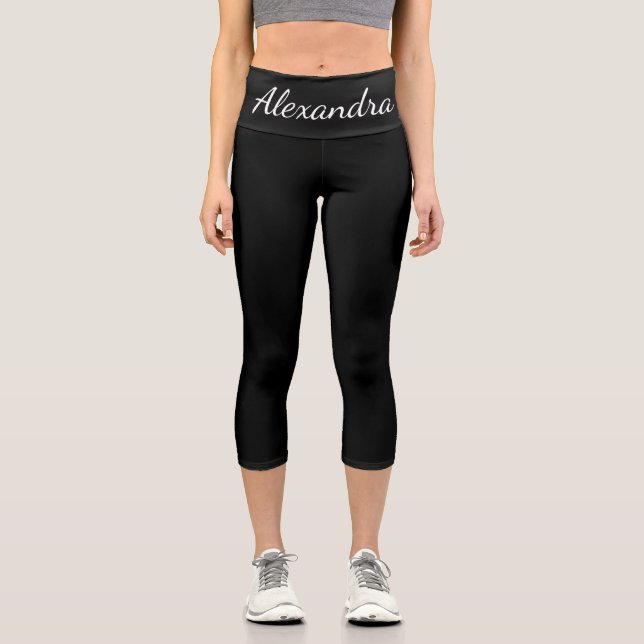 Simple Black Name template Capri Leggings (Front)