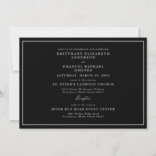 Simple Black No Parents Listed Wedding Invitation (Front)